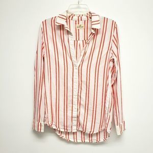 Marine Layer Lightweight Red and White Striped Long Sleeve Button Down Top